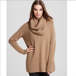 VINCE |Tan Oversized Ribbed Wool Cowl Neck Sweater